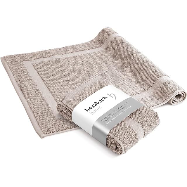 Tapis de bain en coton gris sable herzbach home, lot de deux