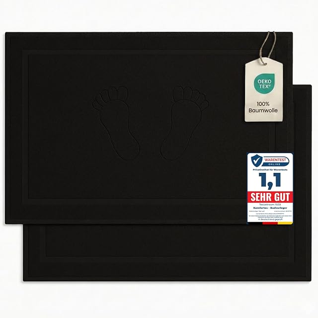 Lot de deux tapis de bain en coton blanc Komfortec