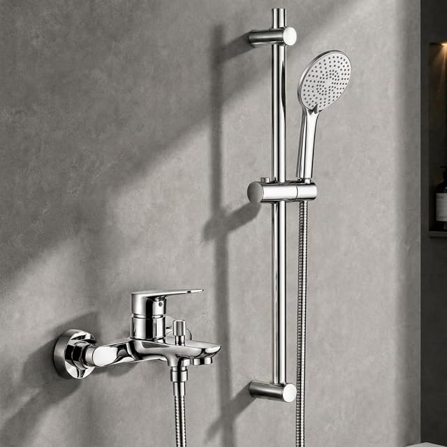 Ensemble mitigeur de bain chromé Auralum avec barre de douche et douchette