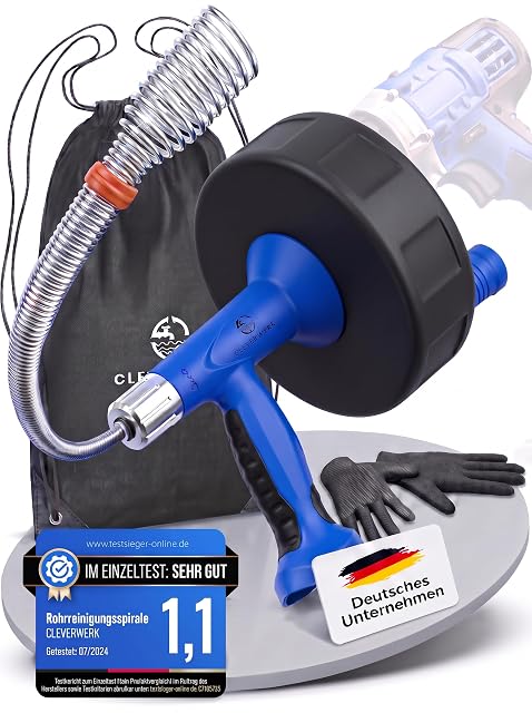 Furet de canalisation CLEVERWERK de 7,5 mètres avec mandrin et graduations en mètres