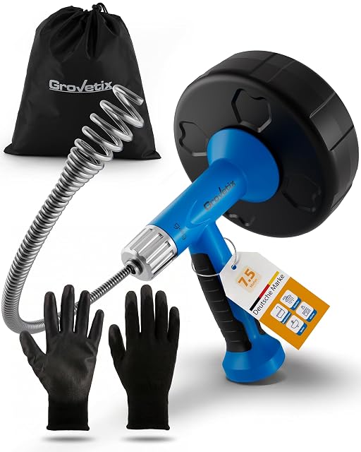 Furet de canalisation GROVETIX de 7,5 mètres avec adaptateur hexagonal et gants