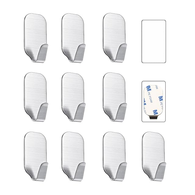 Dix petits crochets adhésifs rectangulaires en inox Kiemeu