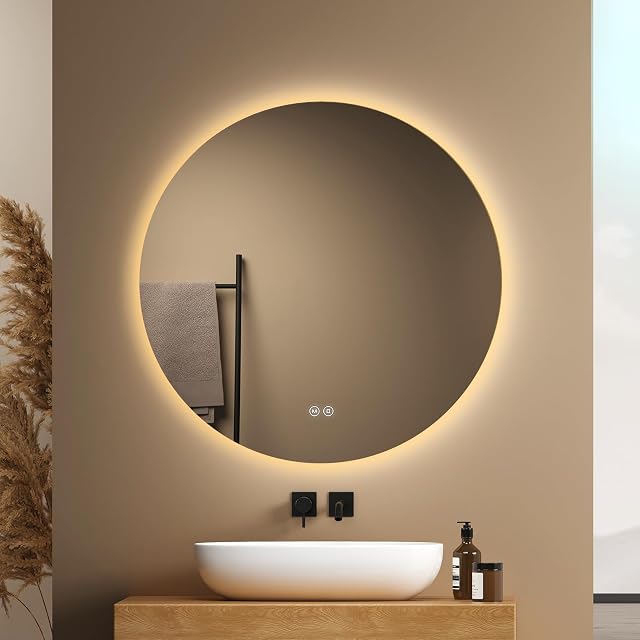 Miroir de salle de bain LED rond sans cadre EMKE, 80 cm