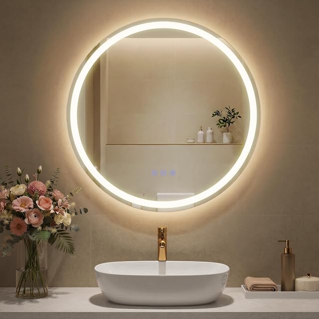 Miroir de salle de bain LED rond avec rétroéclairage SONGMICS