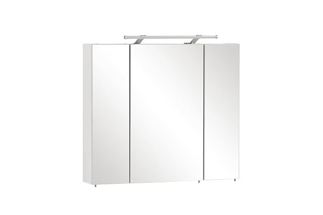 Armoire de toilette de salle de bain blanche à trois portes et tablettes en verre Schildmeyer