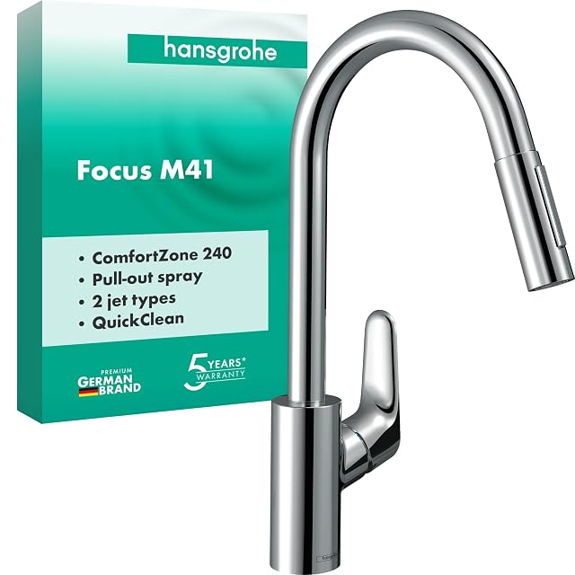 Mitigeur de cuisine à douchette extractible chromé hansgrohe Focus M41