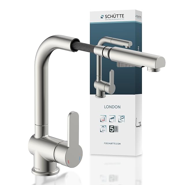 Mitigeur de cuisine à douchette extractible finition inox Schütte LONDON