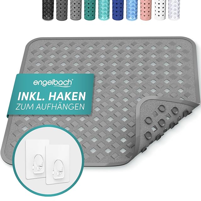 Tapis de douche antidérapant gris Engelbach, 53 sur 53 cm