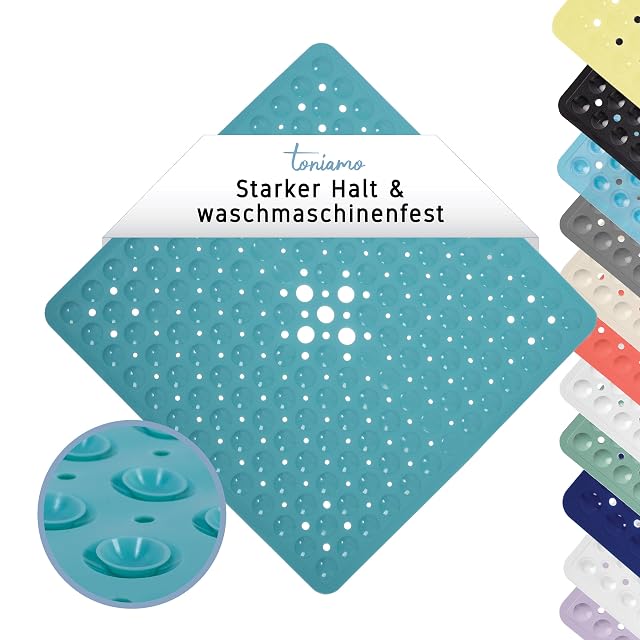 Tapis de douche antidérapant à picots turquoise Toniamo, 53 sur 53 cm
