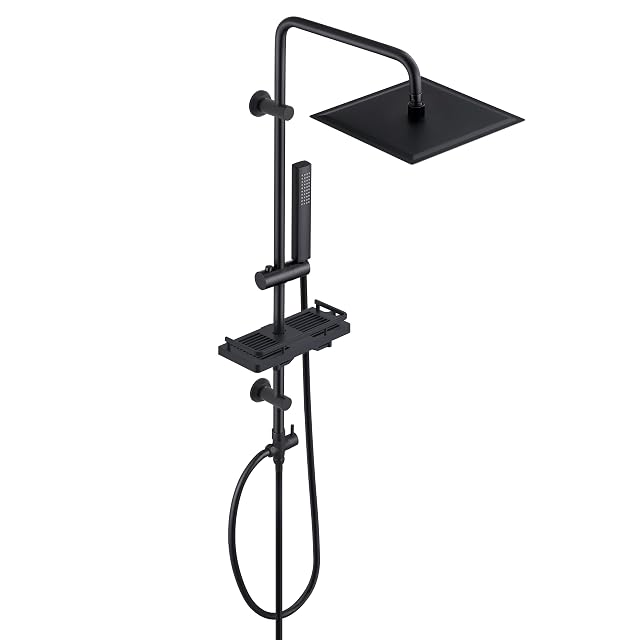 Colonne de douche en acier inoxydable noire Görbach avec pomme de pluie carrée