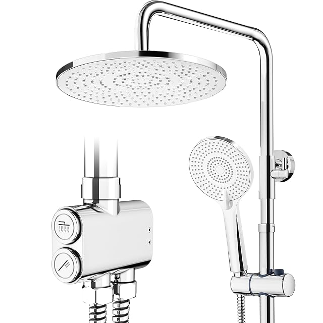 Colonne de douche chromée Rainsworth avec pomme de pluie ronde de 25 cm