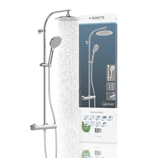 Colonne de douche chromée Schütte MADURA avec mitigeur thermostatique