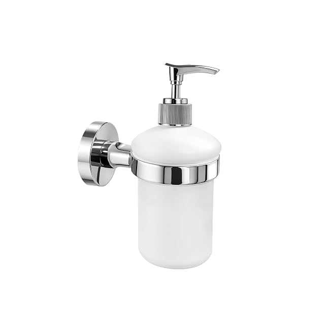 Distributeur de savon mural OlBuWa en verre dépoli dans un support inox