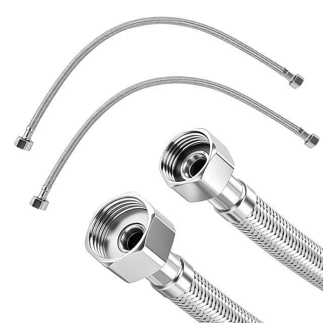 Paire de flexibles d’alimentation tressés inox DELAESI, 3/8 vers 1/2 pouce