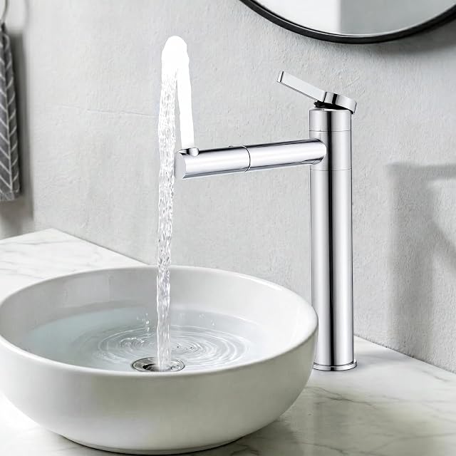 Mitigeur de lavabo haut chromé HOMELODY à bec et corps rotatifs