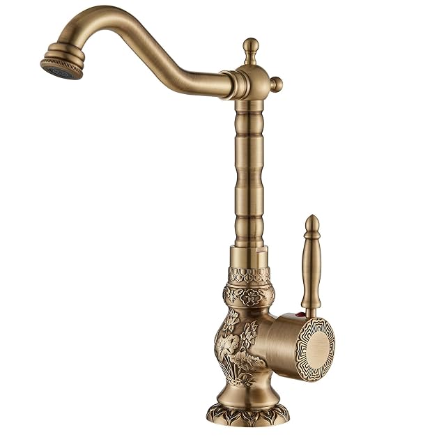 Mitigeur de lavabo haut en laiton patiné Suguword avec bec pivotant