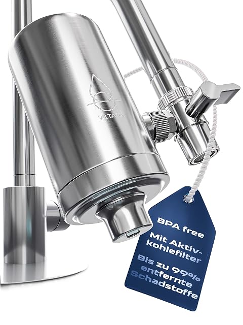 Filtre à eau sur robinet en acier inoxydable VILTARO avec levier inverseur