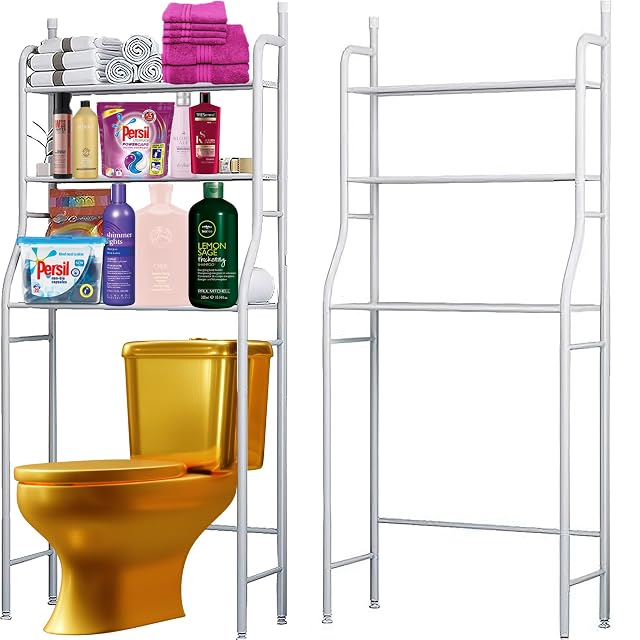 Étagère de rangement blanche au-dessus des WC Retoo à trois niveaux