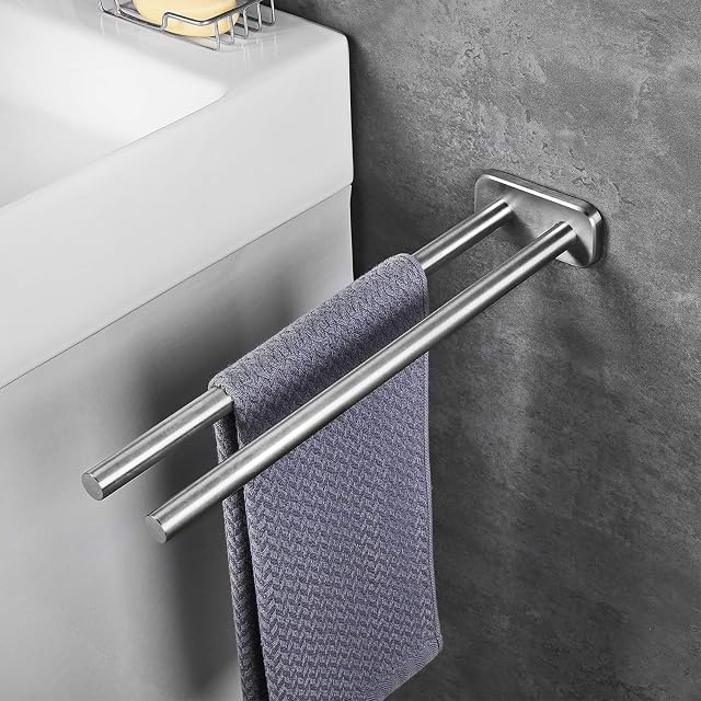 Porte-serviettes à deux bras en inox brossé JS, 40 cm