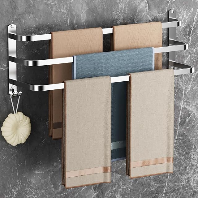 Porte-serviettes trois barres argent Ruhetfam avec crochets d’extrémité