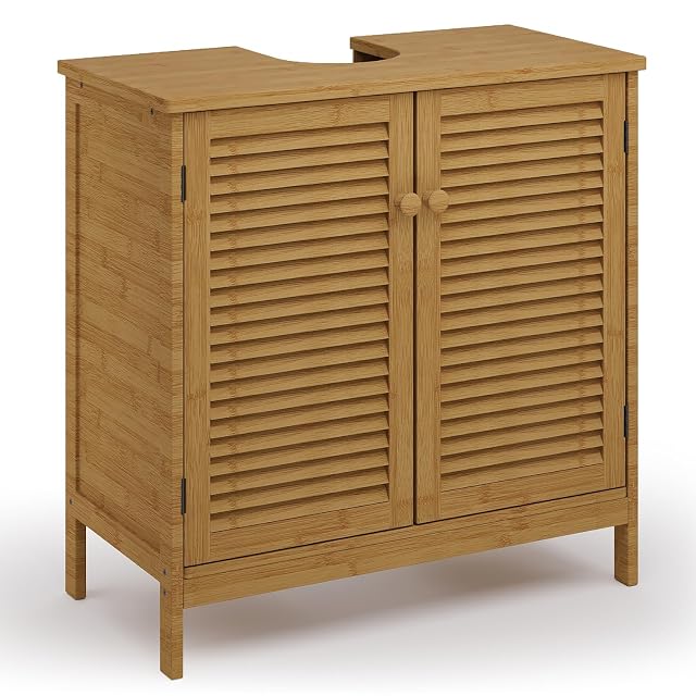 Meuble de lavabo en bambou naturel à portes persiennées Xbro