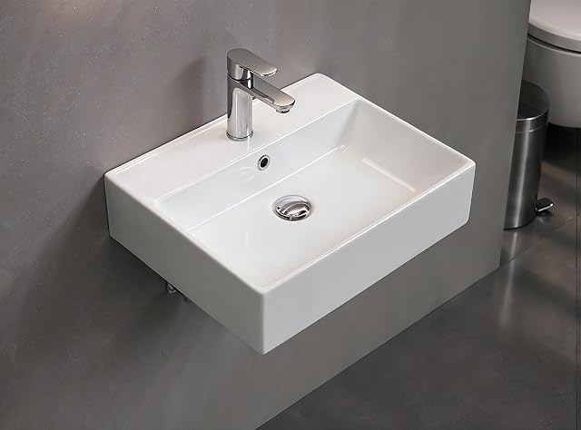Lavabo mural carré en céramique blanche Aqua Bagno, 50 cm