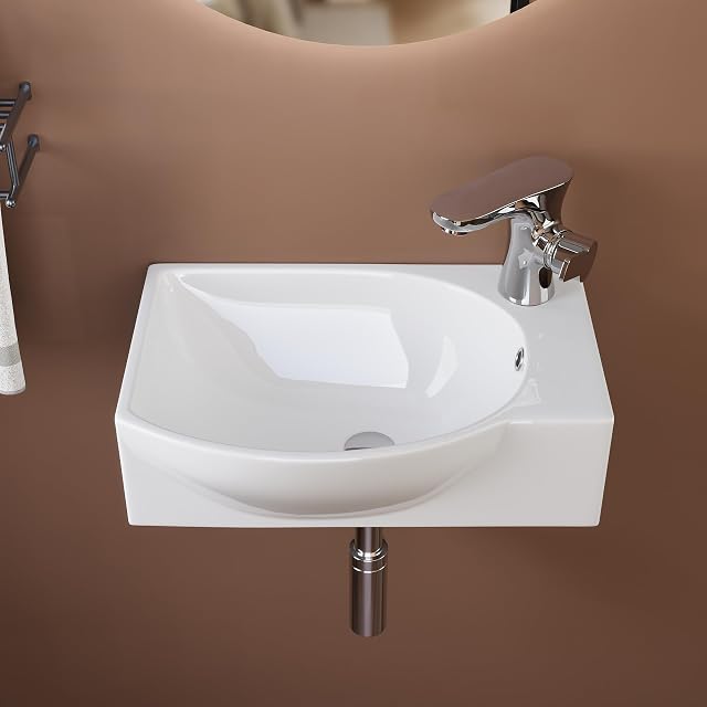 Petit lavabo mural en céramique blanche DeerValley avec trou de robinet à droite